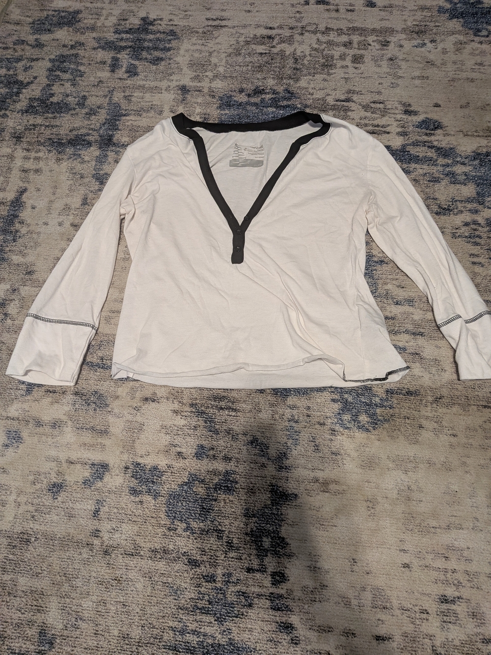 Women's White Long-Sleeve Henley Top with Black Trim